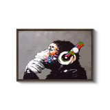 a painting of a monkey with headphones on